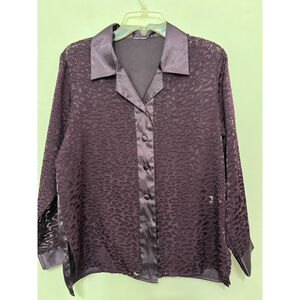 Burgundy Velvet Burnout Button Up L/S Whimsigoth Vampire Dark Romantic‎ M